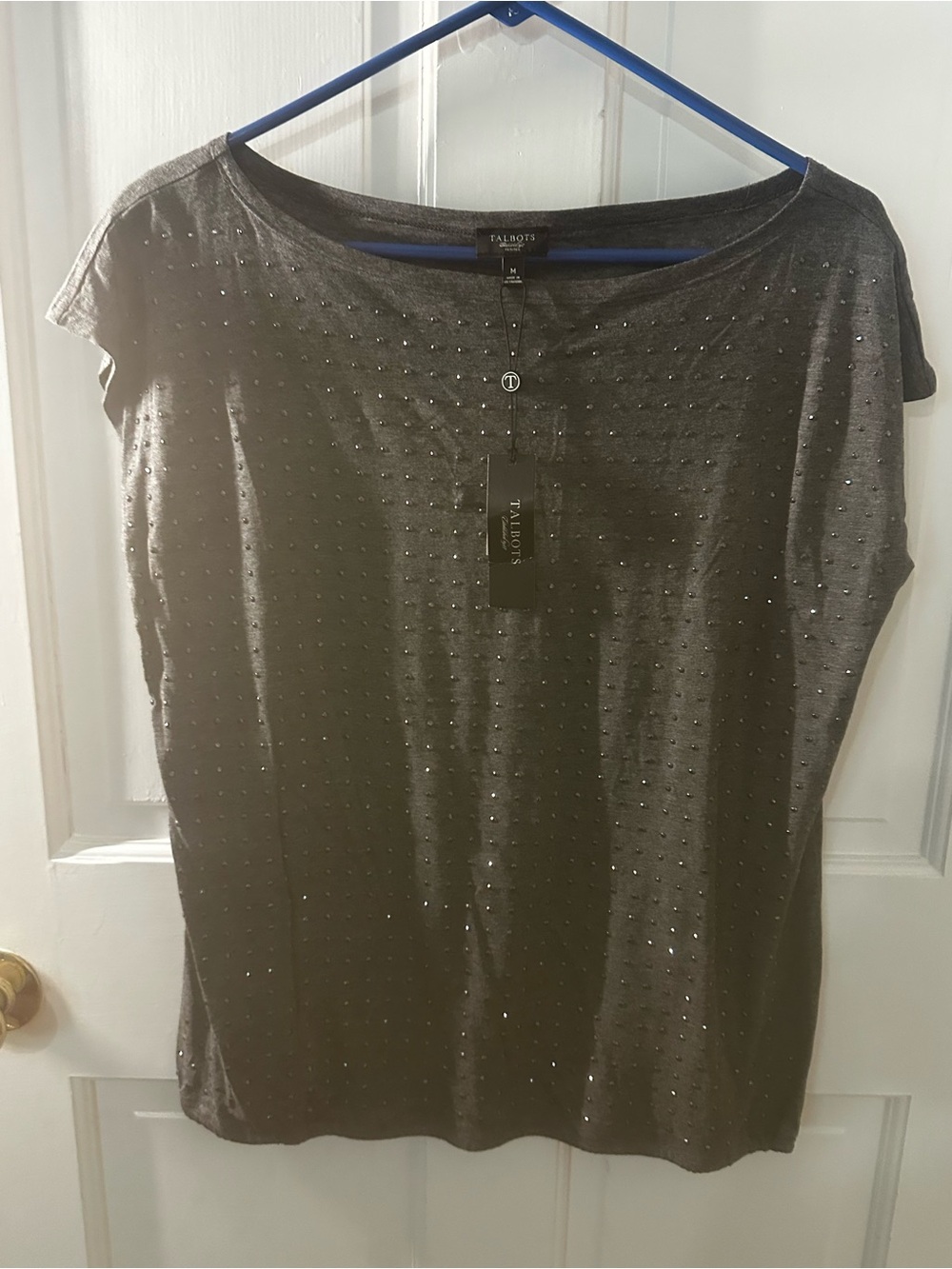 Talbots charcoal grey Short Sleeve Tee with Stud Detail